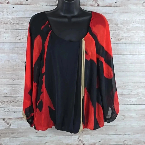 Vince Camuto | Top | Long Sleeve | Pleated front | Red and Black | Size XS - Picture 1 of 8